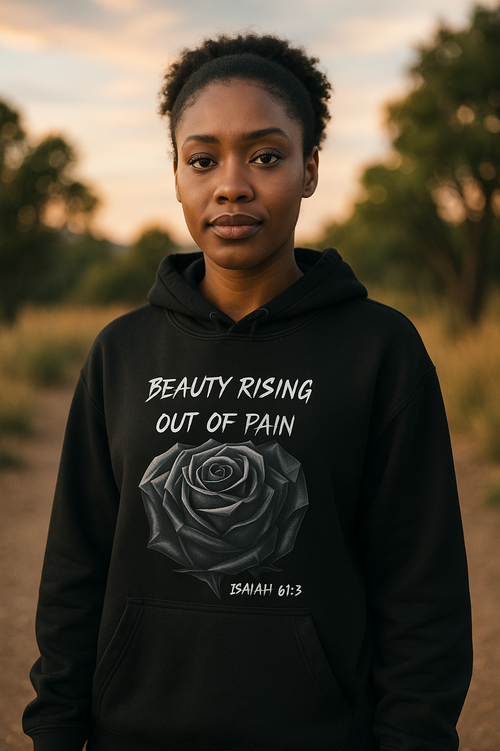 Beauty Rising Out of Pain Hoodie — Isaiah 61:3 Inspirational Rose Graphic Pullover