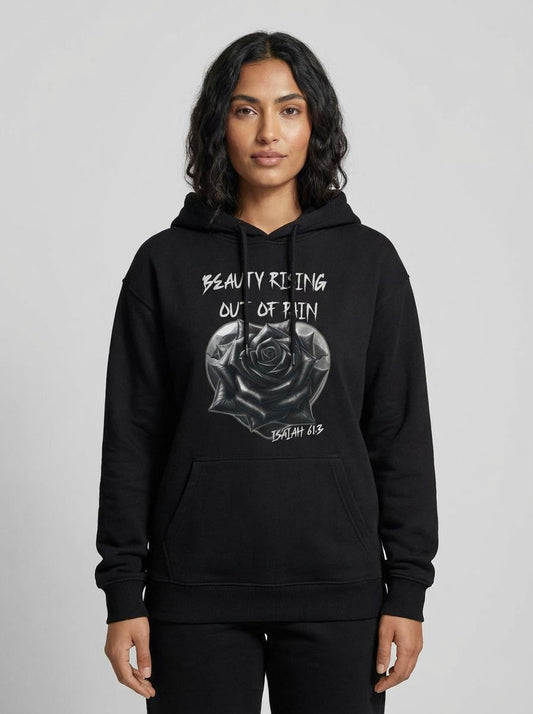 Beauty Rising Out of Pain Sweatshirt — Isaiah 61:3 Inspirational Rose Graphic Crewneck