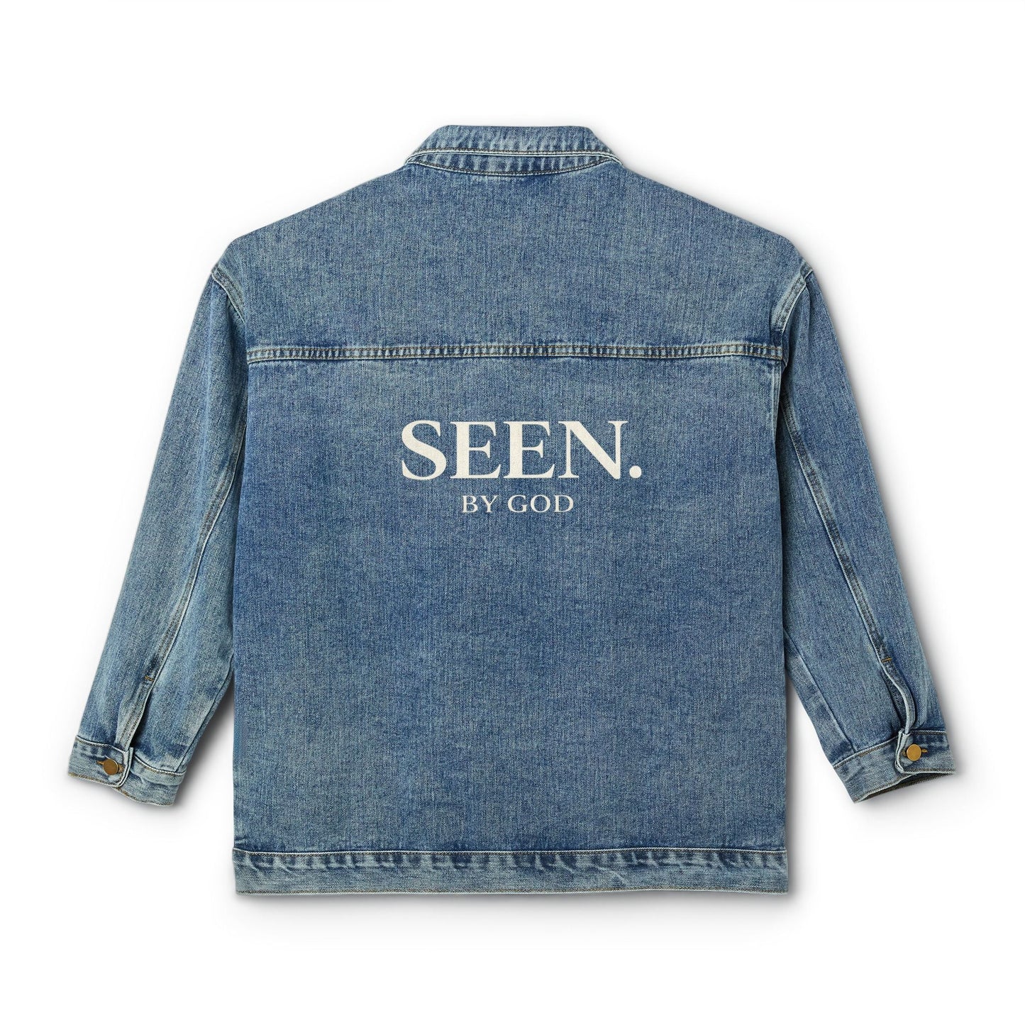 SEEN. BY GOD Women’s Oversized Denim Jacket – Faith Statement Streetwear