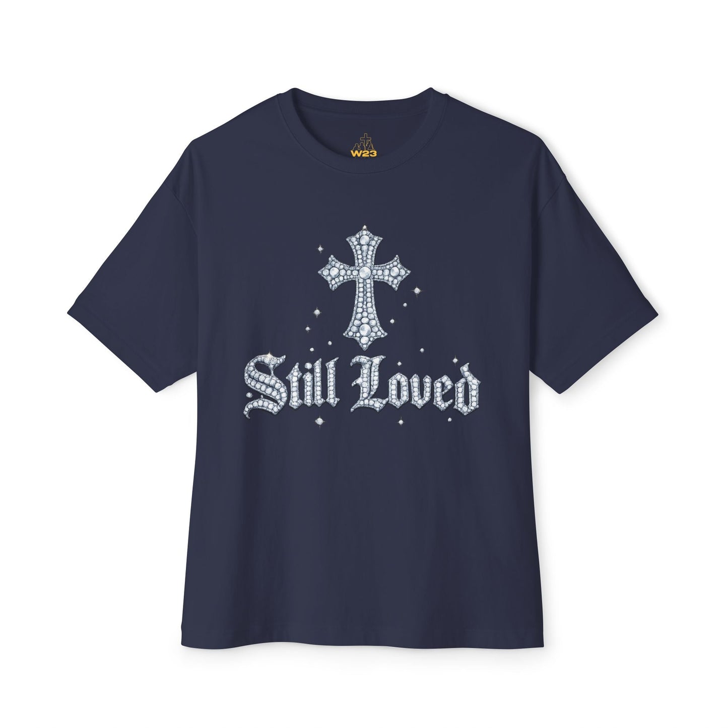 Still Loved. Premium Boxy Tee — Rhinestone Cross Gothic Streetwear Shirt