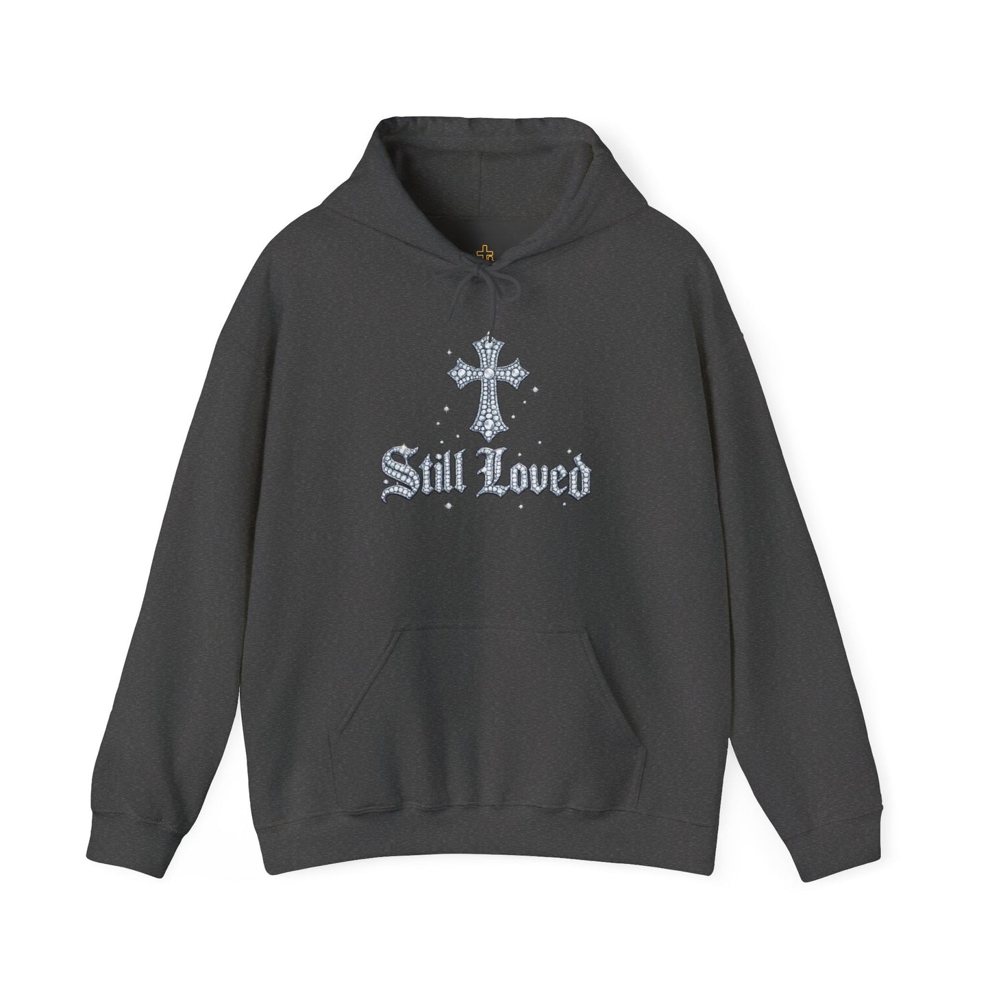 Still Loved. Heavyweight Hoodie — Rhinestone Gothic Cross Streetwear Pullover