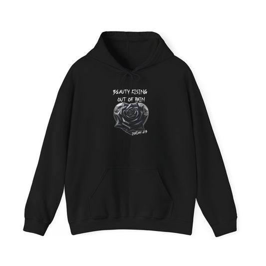 Beauty Rising Out of Pain Hoodie — Isaiah 61:3 Inspirational Rose Graphic Pullover
