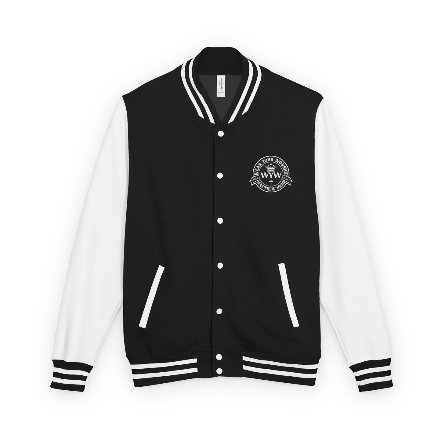 WYW Varsity Jacket — Matthew 18:20 Inspirational Letterman