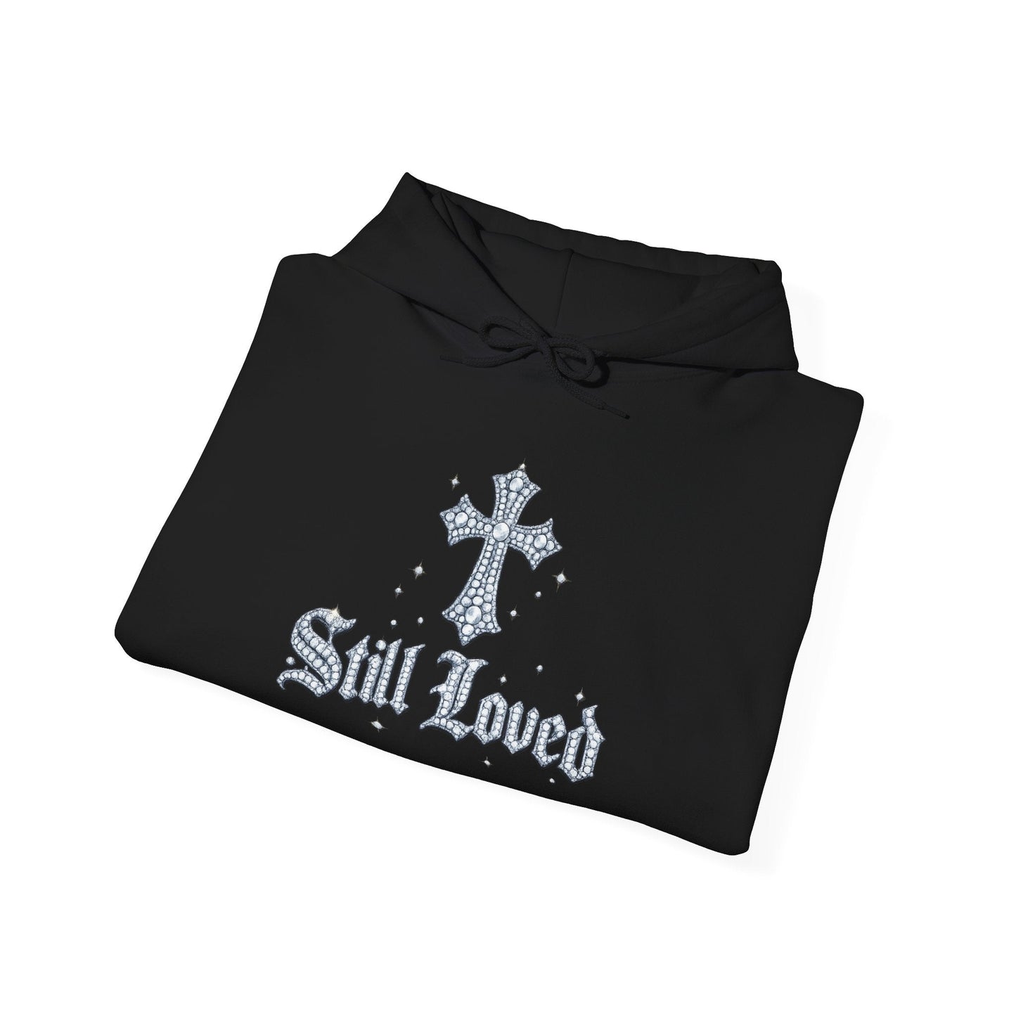 Still Loved. Heavyweight Hoodie — Rhinestone Gothic Cross Streetwear Pullover