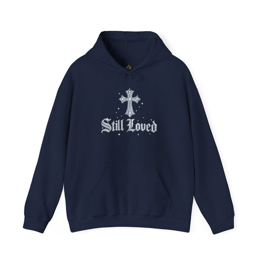 Still Loved. Heavyweight Hoodie — Rhinestone Gothic Cross Streetwear Pullover