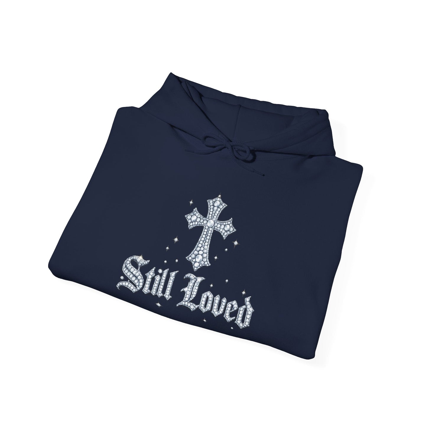 Still Loved. Heavyweight Hoodie — Rhinestone Gothic Cross Streetwear Pullover