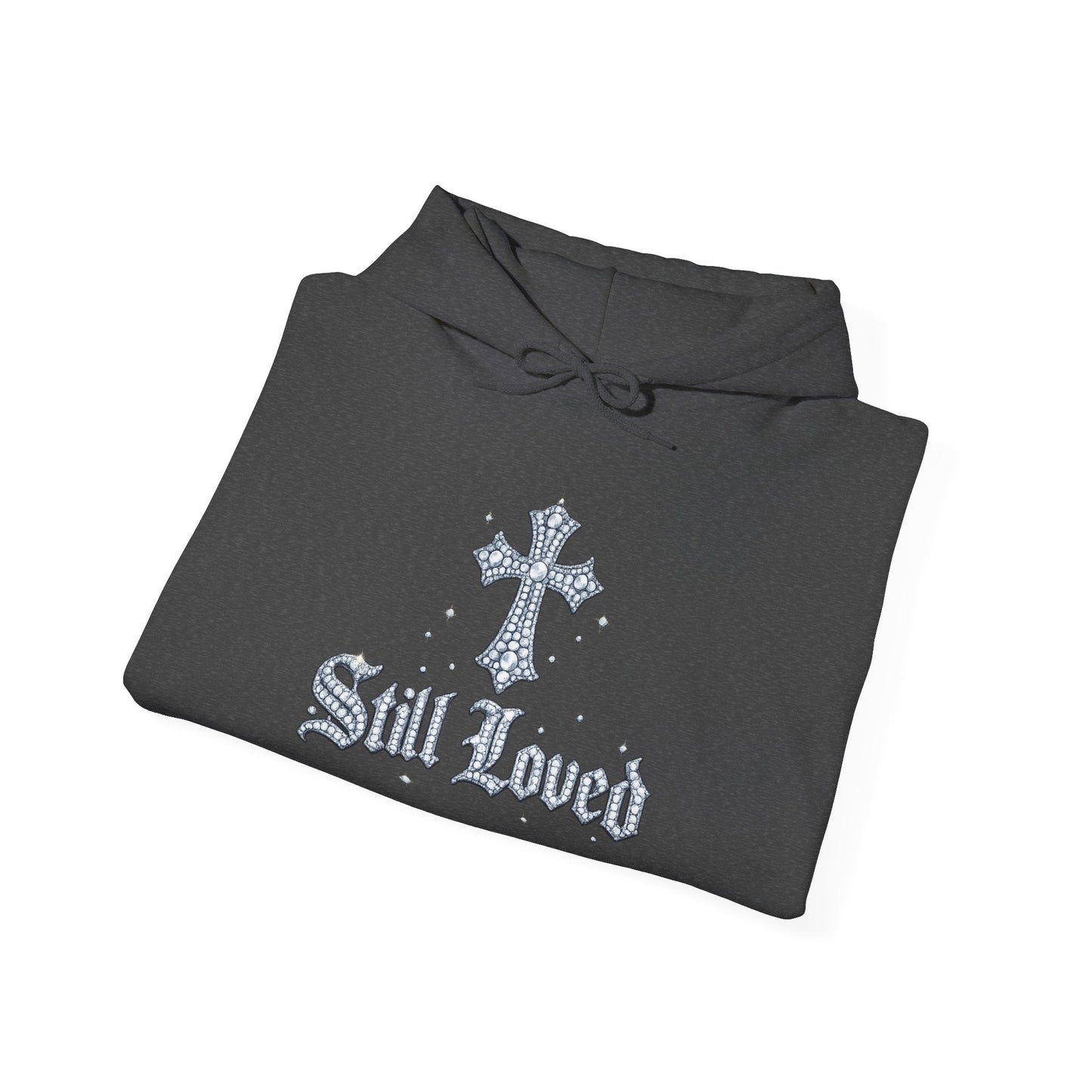 Still Loved. Heavyweight Hoodie — Rhinestone Gothic Cross Streetwear Pullover
