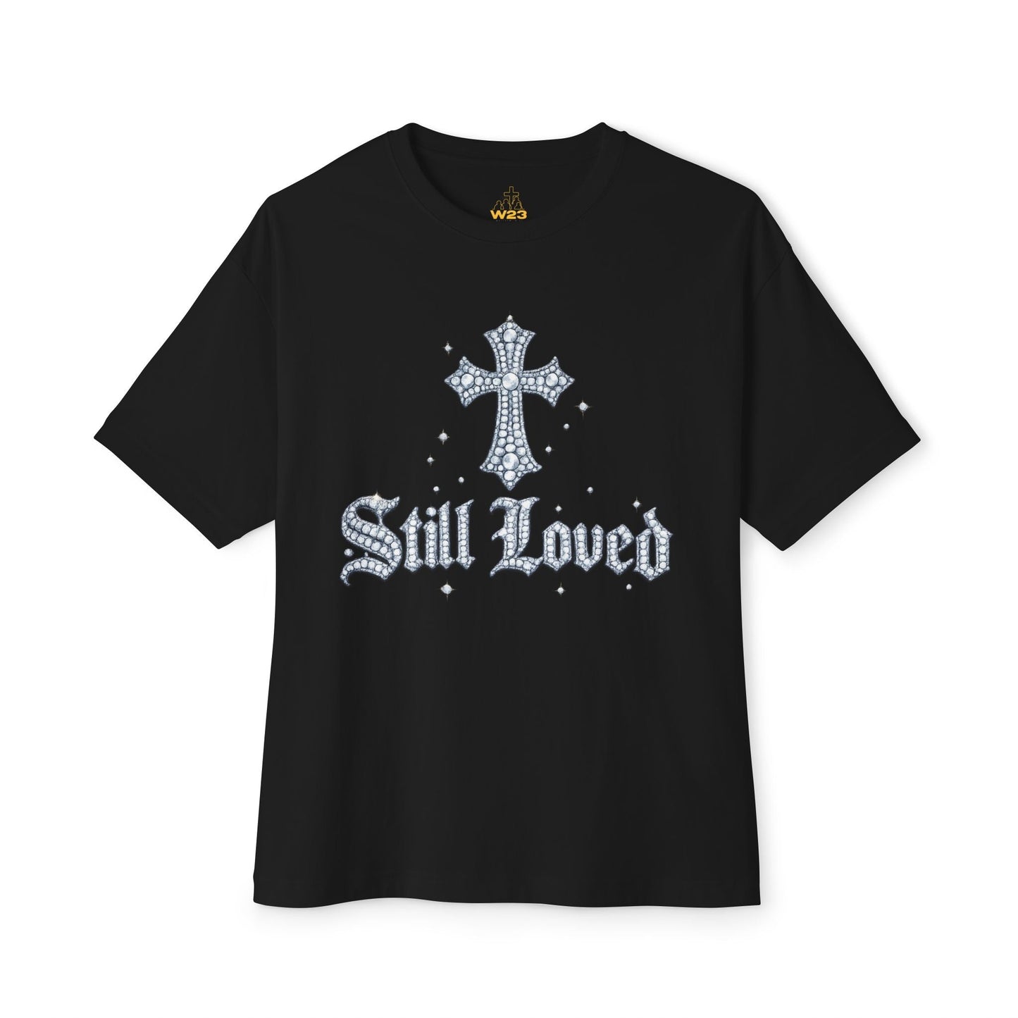 Still Loved. Premium Boxy Tee — Rhinestone Cross Gothic Streetwear Shirt