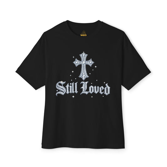 Still Loved. Premium Boxy Tee — Rhinestone Cross Gothic Streetwear Shirt