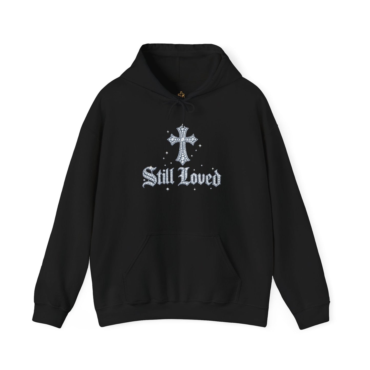 Still Loved. Heavyweight Hoodie — Rhinestone Gothic Cross Streetwear Pullover