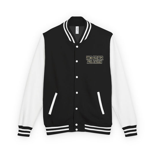 No Fear All Faith Varsity Jacket — 2 Timothy 1:7 Inspirational Letterman Bomber
