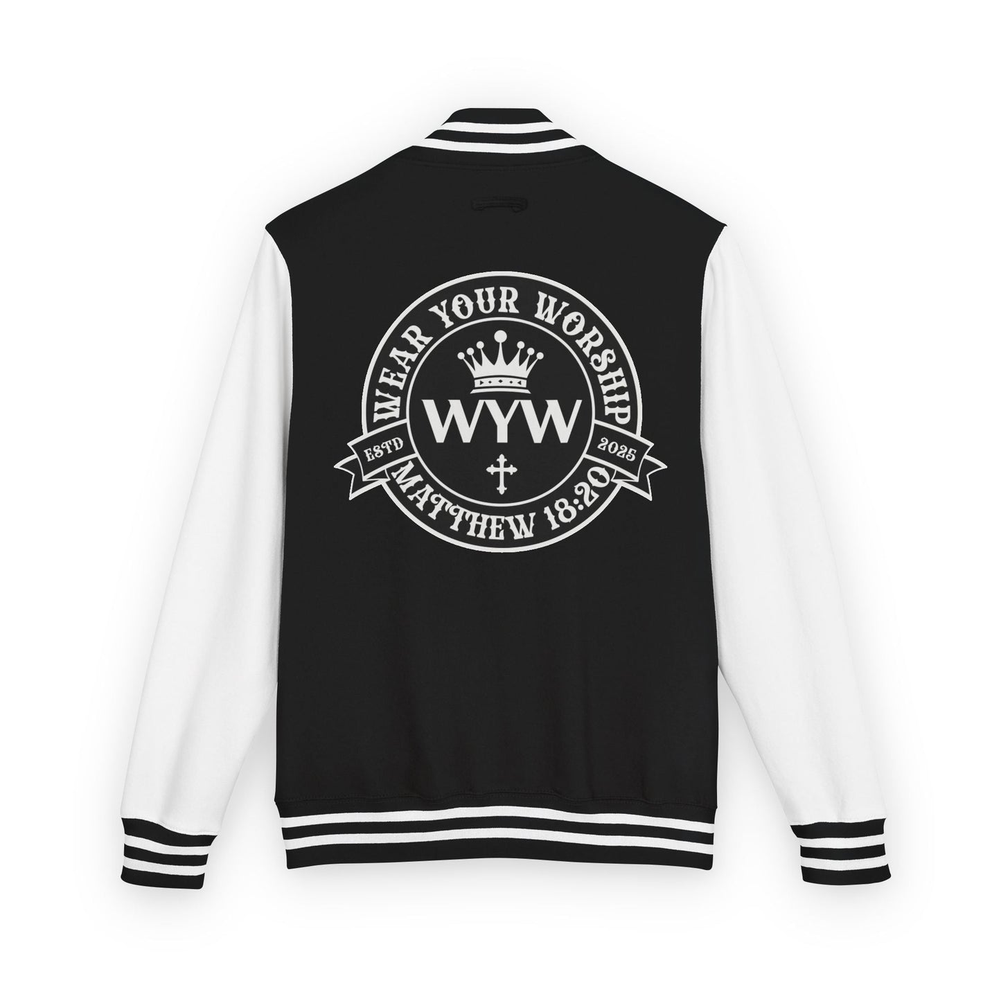 WYW Varsity Jacket — Matthew 18:20 Inspirational Letterman