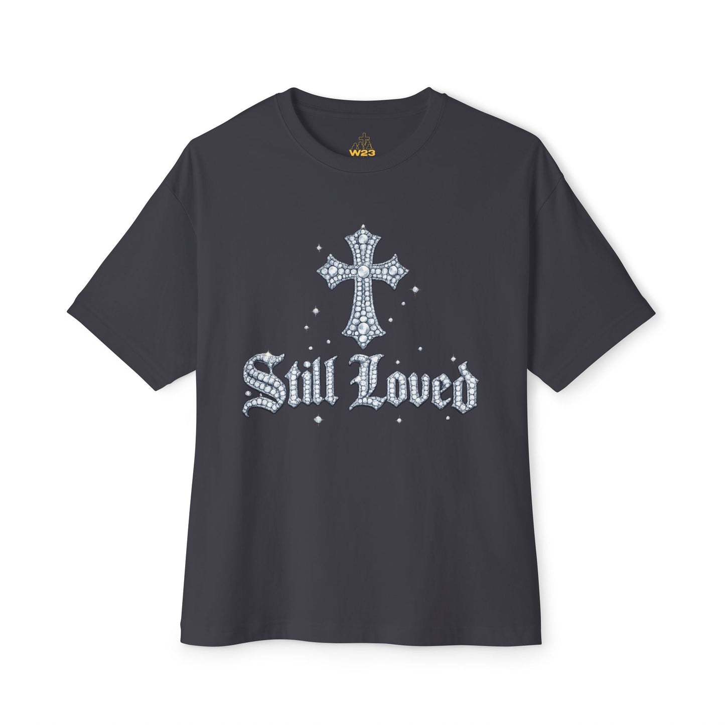 Still Loved. Premium Boxy Tee — Rhinestone Cross Gothic Streetwear Shirt