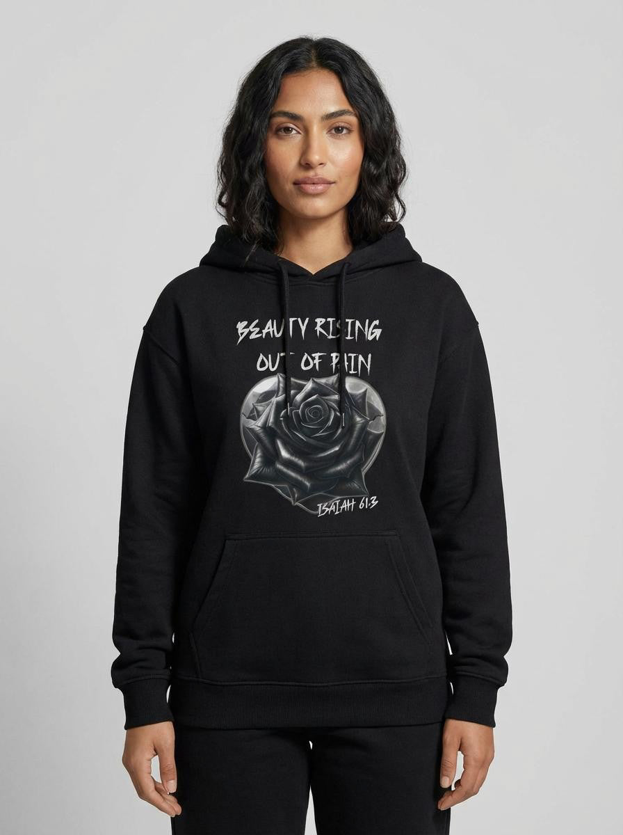 Beauty Rising Out of Pain Sweatshirt — Isaiah 61:3 Inspirational Rose Graphic Crewneck